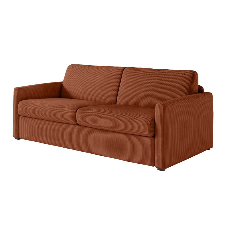 JASEN - Canapé convertible système couchage express 3 places en velours côtelé - Terracotta - 140 cm