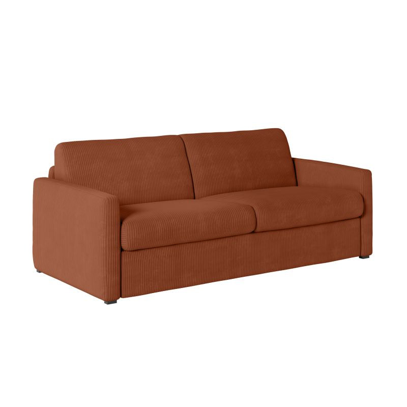 JASEN - Canapé convertible système couchage express 3 places en velours côtelé - Terracotta - 160 cm