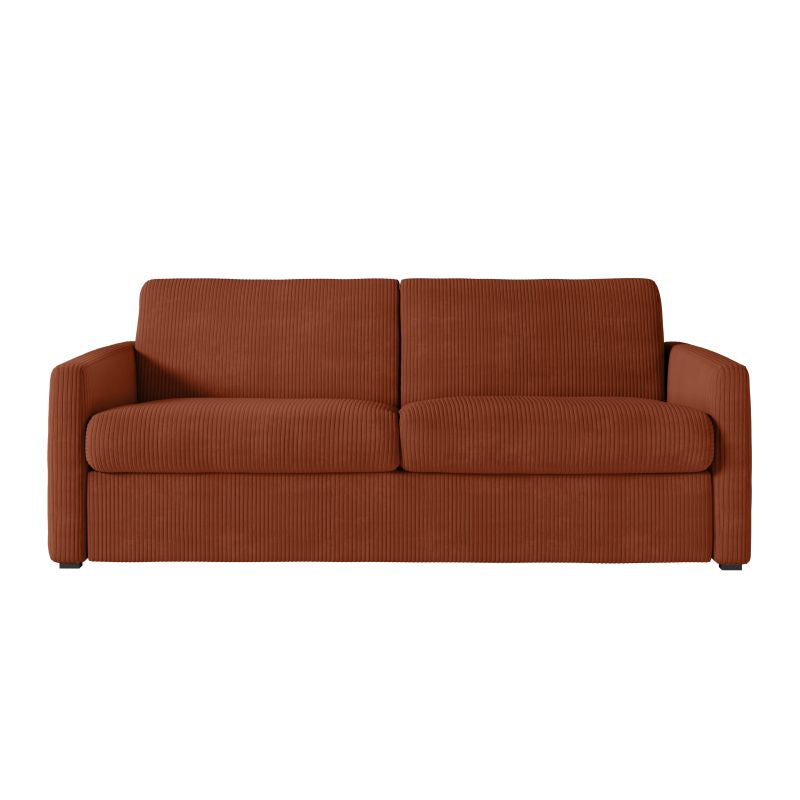 JASEN - Canapé convertible système couchage express 3 places en velours côtelé - Terracotta - 160 cm