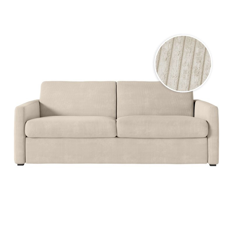 JASEN - Canapé convertible système couchage express 3 places en velours côtelé - Beige - 140 cm