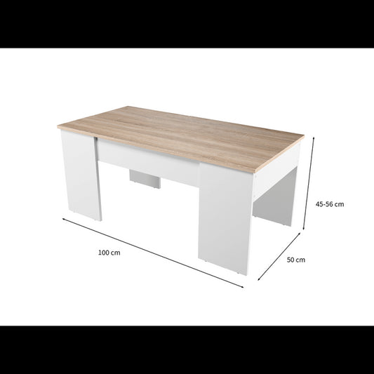 ARKHAM - Table basse avec plateau relevable - Blanc/bois