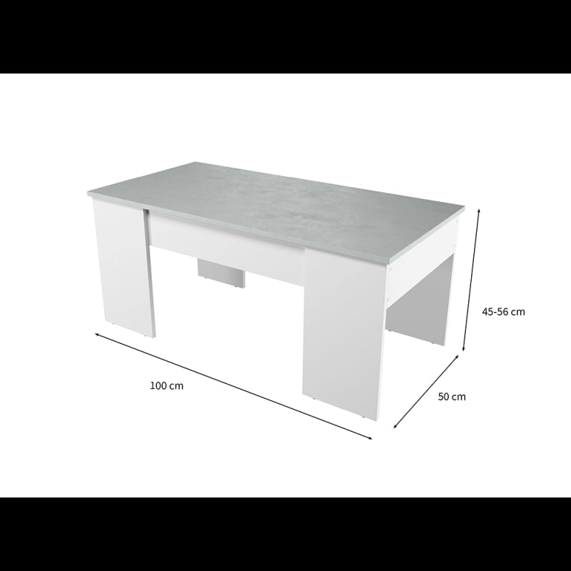 ARKHAM - Table basse avec plateau relevable - Blanc/béton