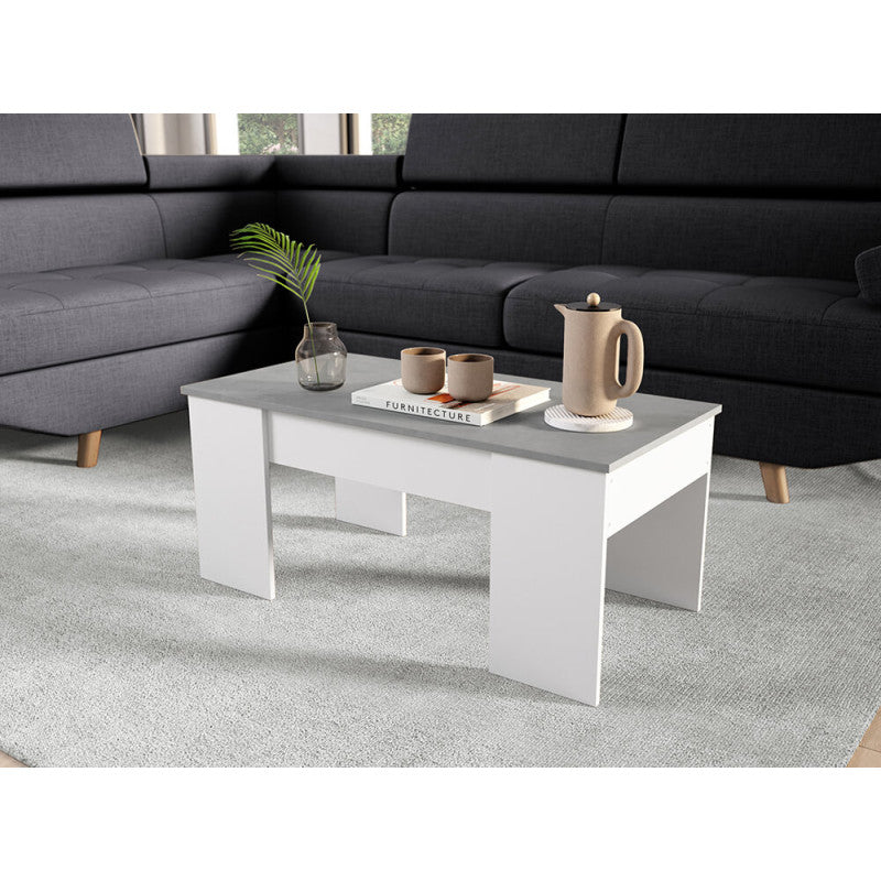 ARKHAM - Table basse avec plateau relevable - Blanc/béton