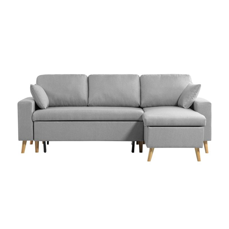 DOVIK - Canapé d'angle scandinave réversible convertible avec coffre en tissu - Gris clair