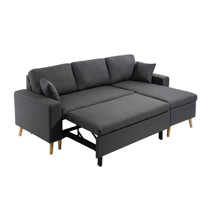 DOVIK - Canapé d'angle scandinave réversible convertible avec coffre en tissu - Gris foncé