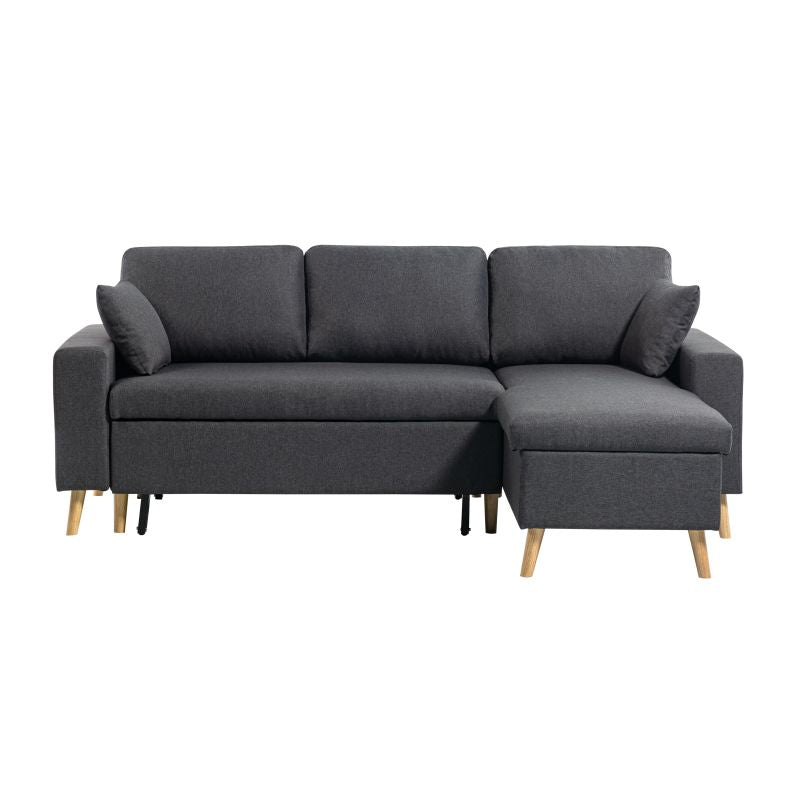 DOVIK - Canapé d'angle scandinave réversible convertible avec coffre en tissu - Gris foncé