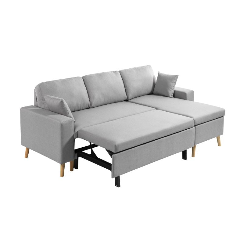 DOVIK - Canapé d'angle scandinave réversible convertible avec coffre en tissu - Gris clair