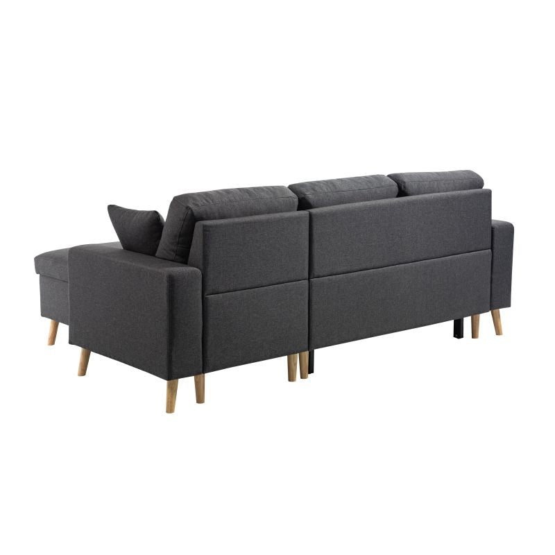 DOVIK - Canapé d'angle scandinave réversible convertible avec coffre en tissu - Gris foncé