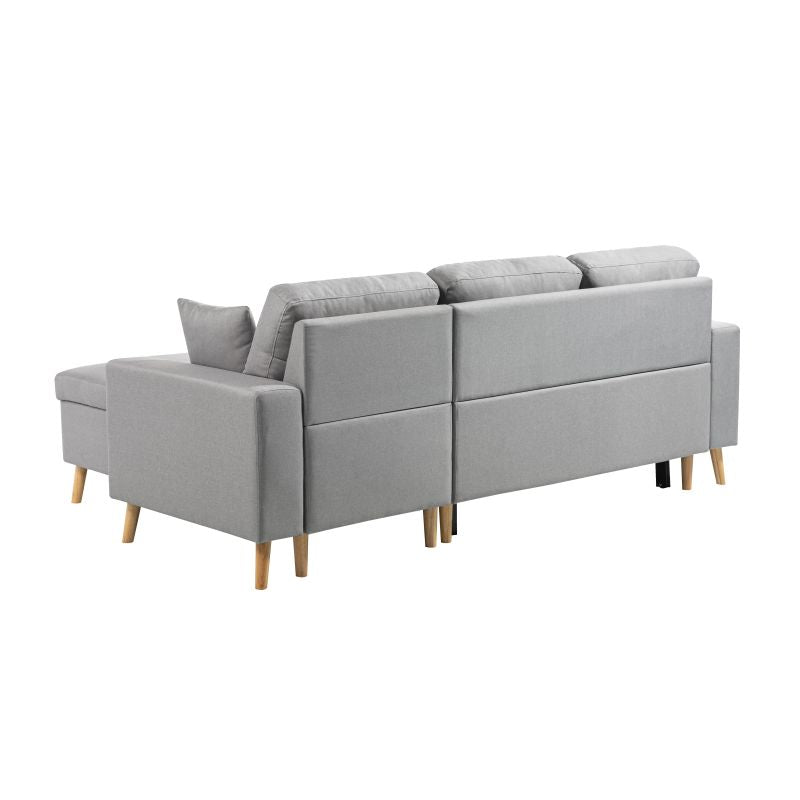 DOVIK - Canapé d'angle scandinave réversible convertible avec coffre en tissu - Gris clair