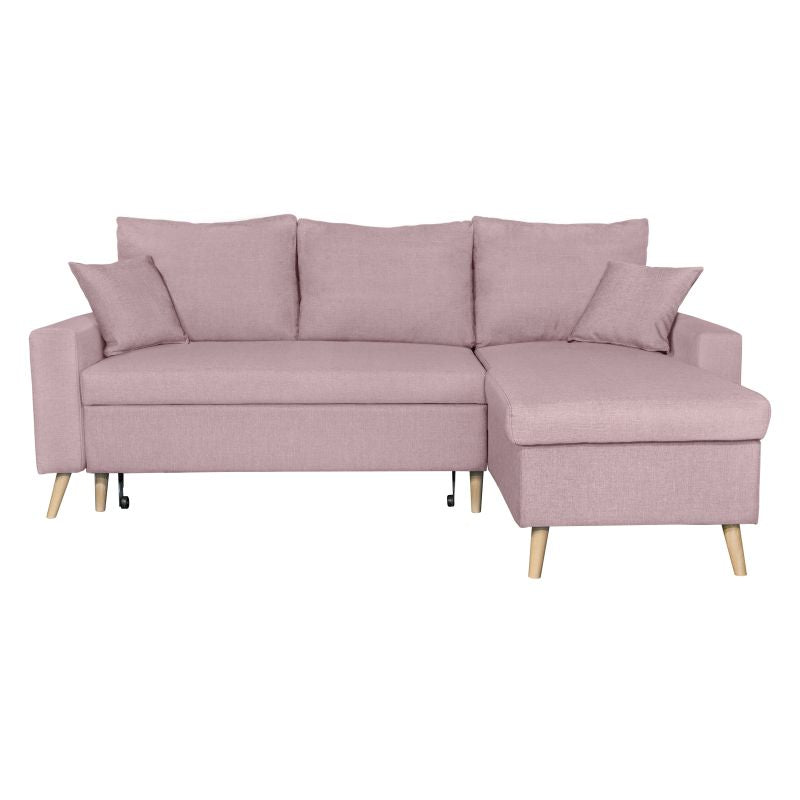 DOVIK - Canapé d'angle scandinave réversible convertible avec coffre en tissu - Vieux rose