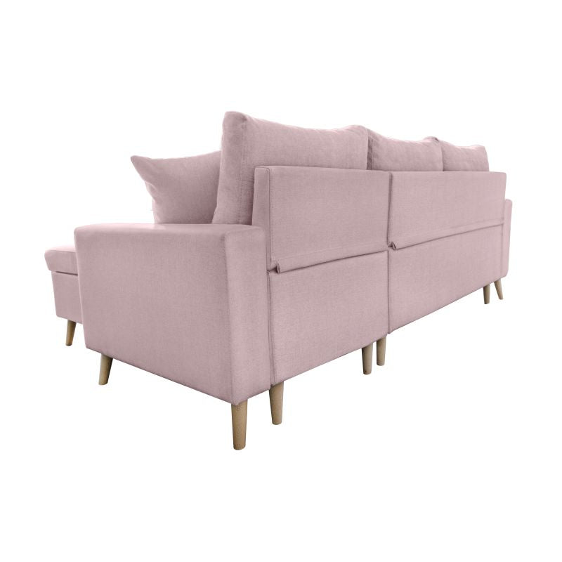 DOVIK - Canapé d'angle scandinave réversible convertible avec coffre en tissu - Vieux rose