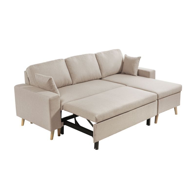 DOVIK - Canapé d'angle scandinave réversible convertible avec coffre en tissu - Beige