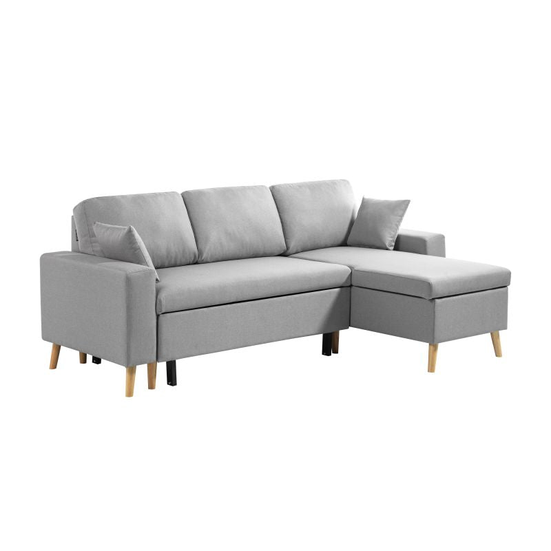 DOVIK - Canapé d'angle scandinave réversible convertible avec coffre en tissu - Gris clair