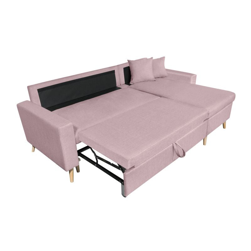 DOVIK - Canapé d'angle scandinave réversible convertible avec coffre en tissu - Vieux rose