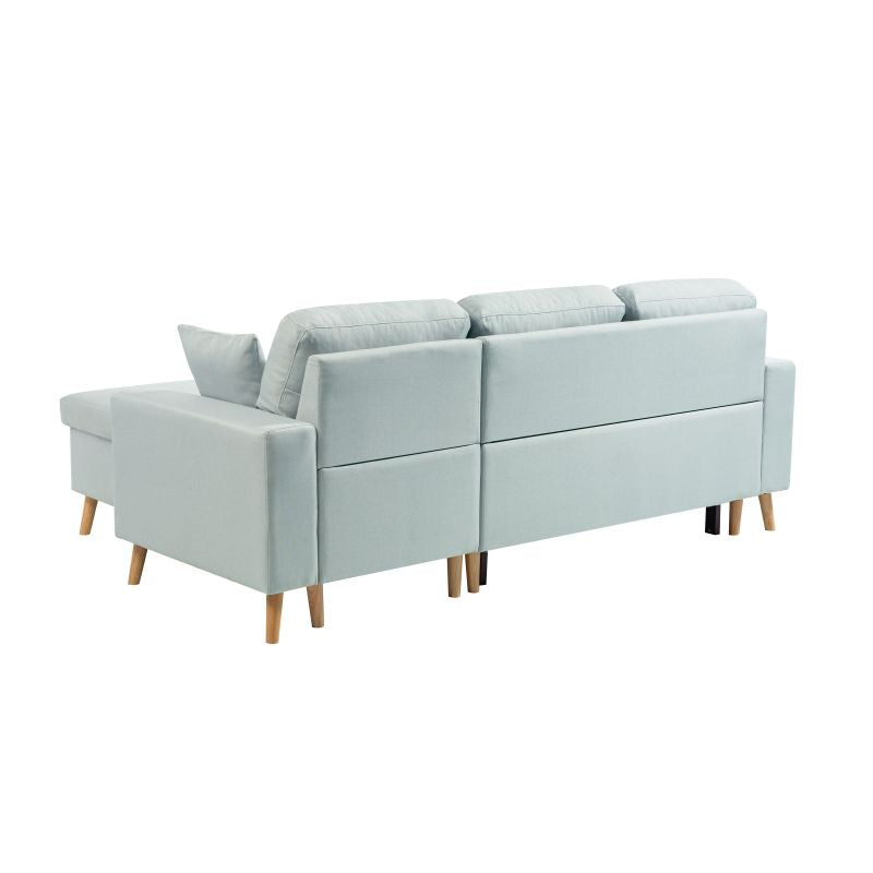 DOVIK - Canapé d'angle scandinave réversible convertible avec coffre en tissu - Bleu clair