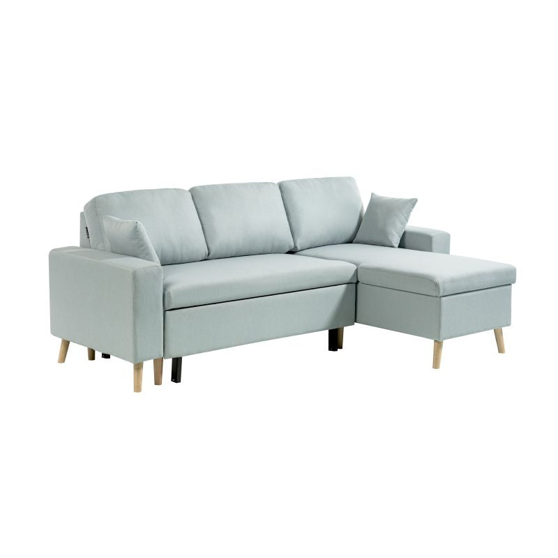 DOVIK - Canapé d'angle scandinave réversible convertible avec coffre en tissu - Bleu clair