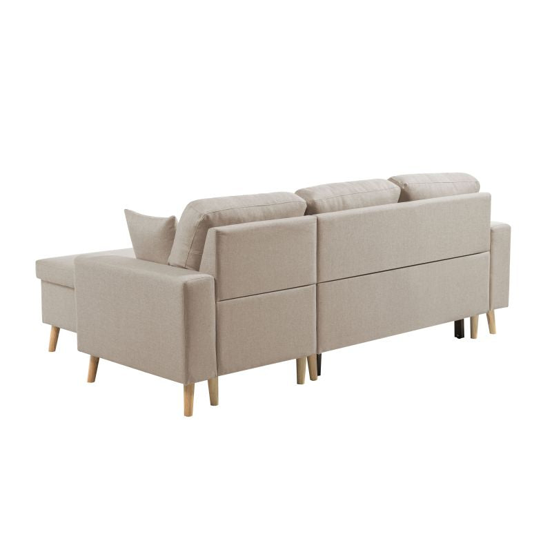 DOVIK - Canapé d'angle scandinave réversible convertible avec coffre en tissu - Beige