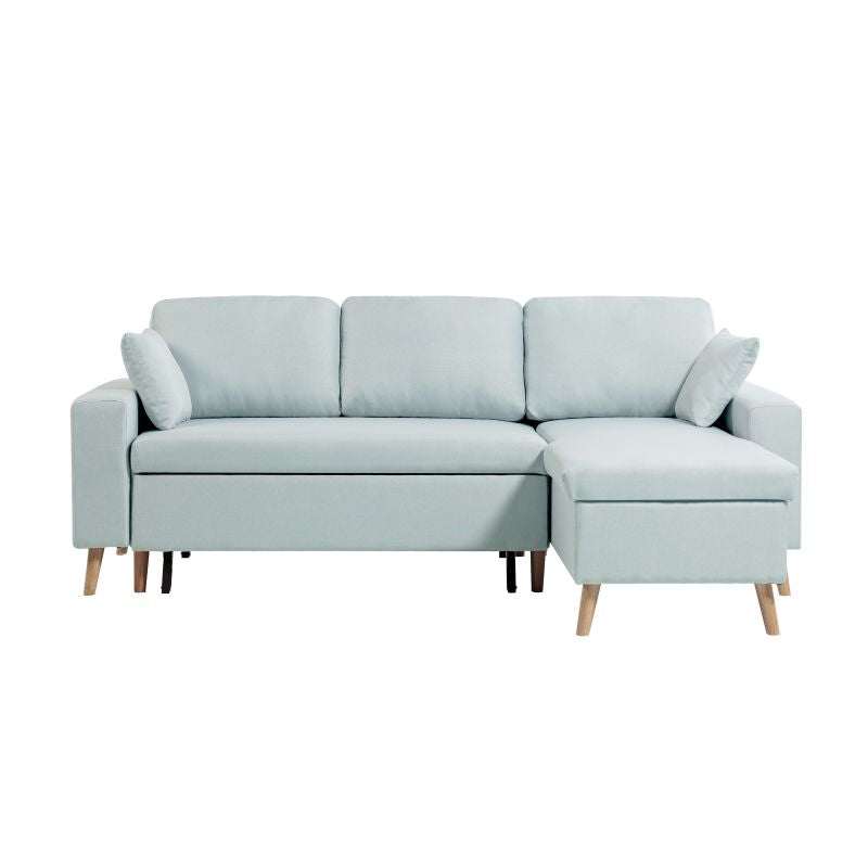 DOVIK - Canapé d'angle scandinave réversible convertible avec coffre en tissu - Bleu clair
