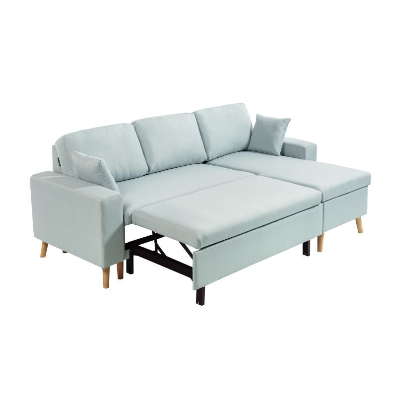 DOVIK - Canapé d'angle scandinave réversible convertible avec coffre en tissu - Bleu clair