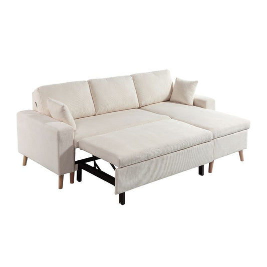 DOVIK - Canapé d'angle scandinave réversible convertible avec coffre en velours côtelé - Beige