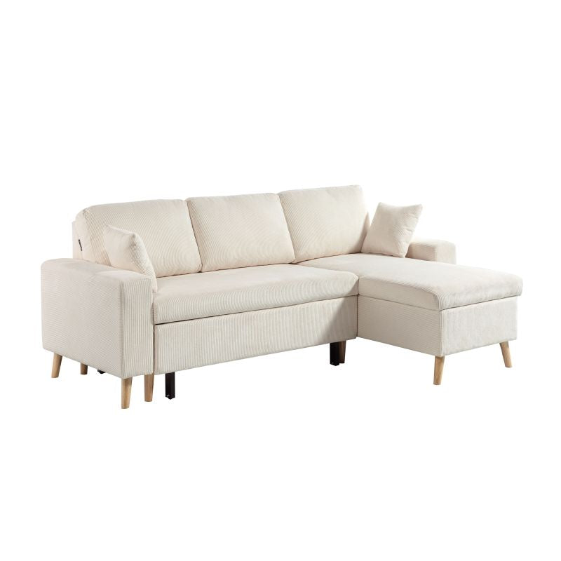 DOVIK - Canapé d'angle scandinave réversible convertible avec coffre en velours côtelé - Beige