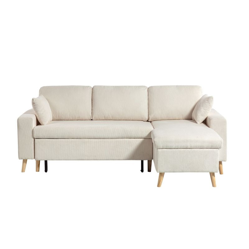 DOVIK - Canapé d'angle scandinave réversible convertible avec coffre en velours côtelé - Beige