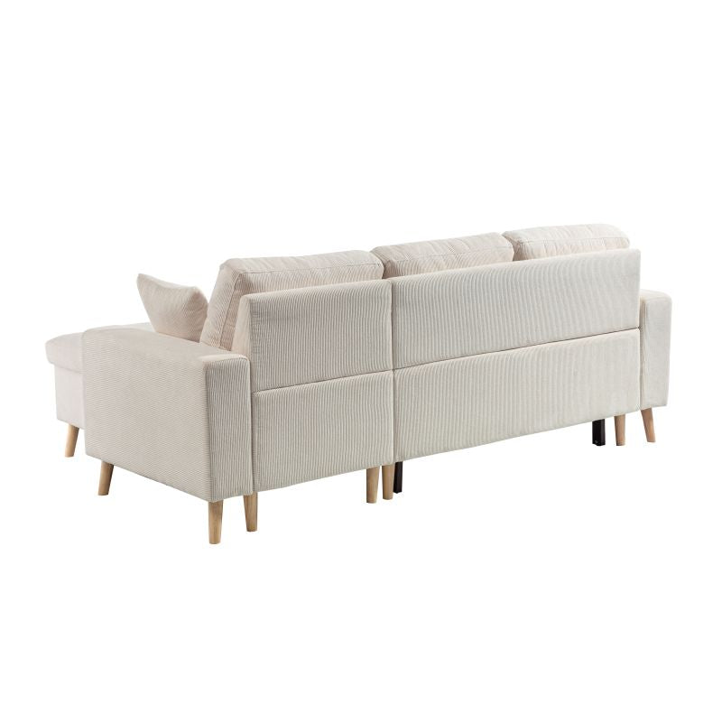 DOVIK - Canapé d'angle scandinave réversible convertible avec coffre en velours côtelé - Beige