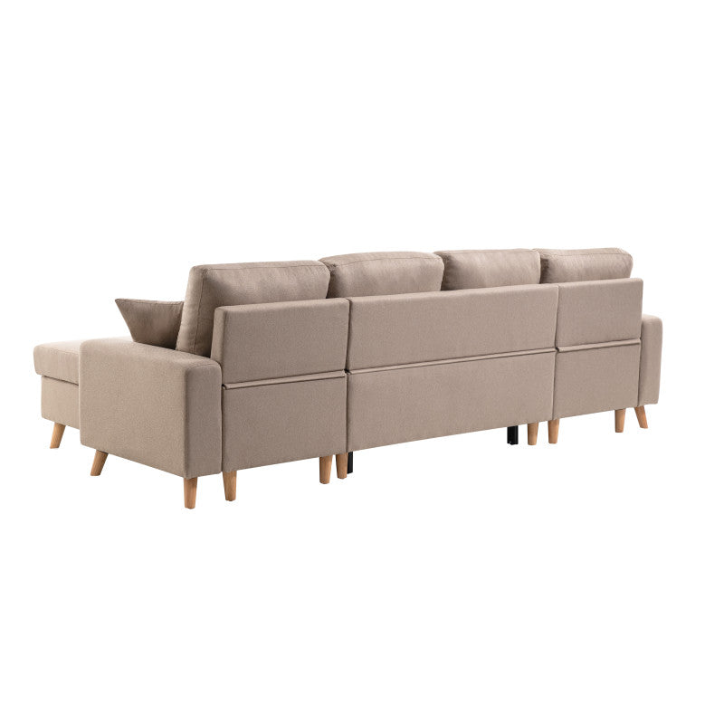 DOVIKU - Canapé panoramique scandinave convertible avec 2 coffres en tissu déperlant - Beige