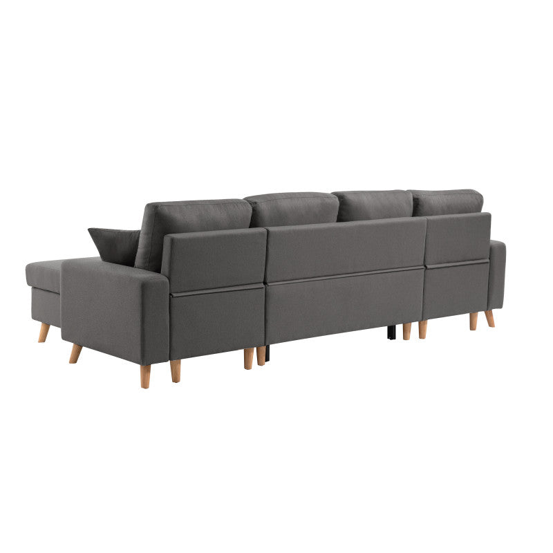 DOVIKU - Canapé panoramique scandinave convertible avec 2 coffres en tissu déperlant - Gris