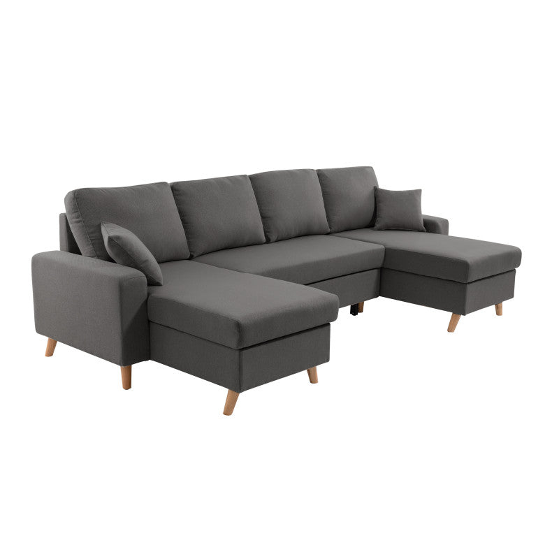 DOVIKU - Canapé panoramique scandinave convertible avec 2 coffres en tissu déperlant - Gris