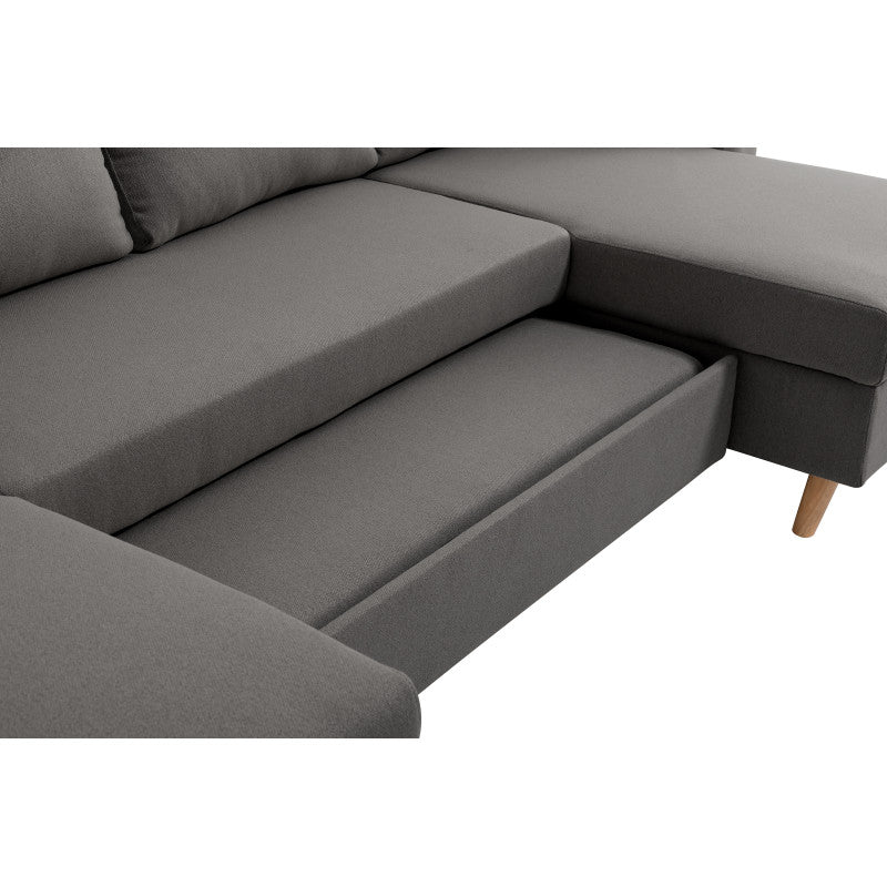 DOVIKU - Canapé panoramique scandinave convertible avec 2 coffres en tissu déperlant - Gris