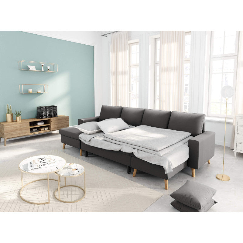 DOVIKU - Canapé panoramique scandinave convertible avec 2 coffres en tissu déperlant - Gris