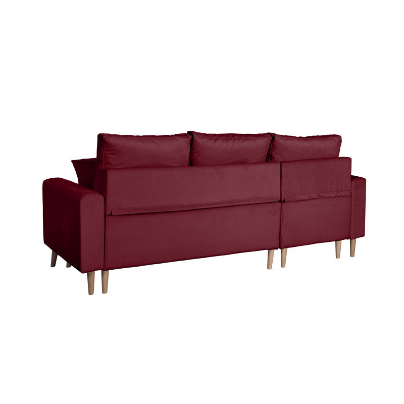 DOVIKV - Canapé d'angle scandinave convertible réversible avec coffre en velours - Bordeaux