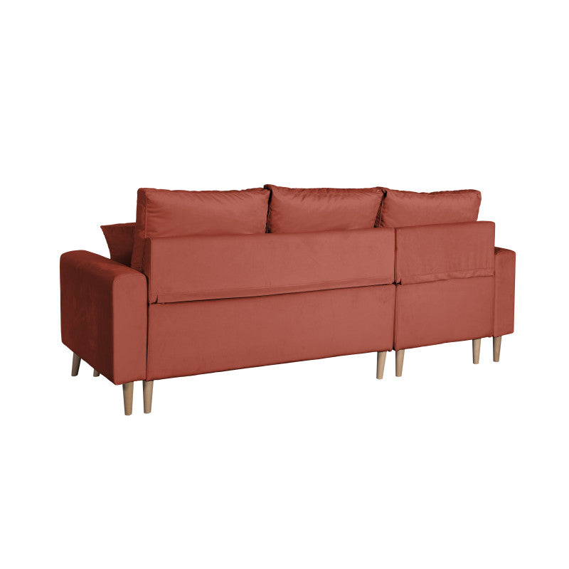 DOVIKV - Canapé d'angle scandinave convertible réversible avec coffre en velours - Rouge brique