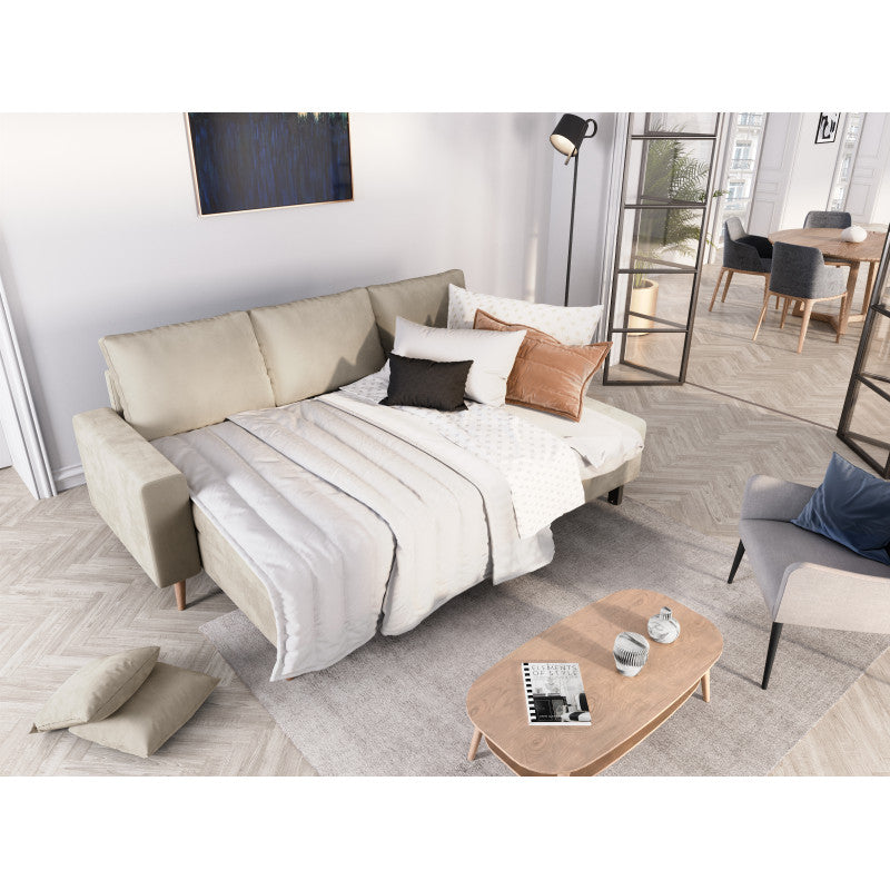 DOVIKV - Canapé d'angle scandinave convertible réversible avec coffre en velours - Grège