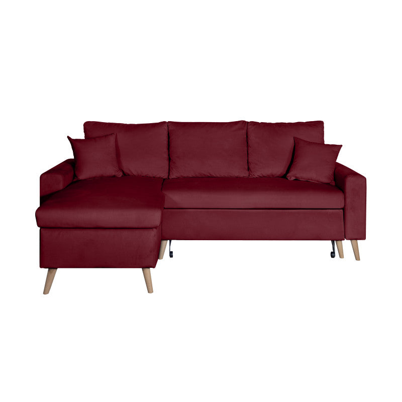 DOVIKV - Canapé d'angle scandinave convertible réversible avec coffre en velours - Bordeaux