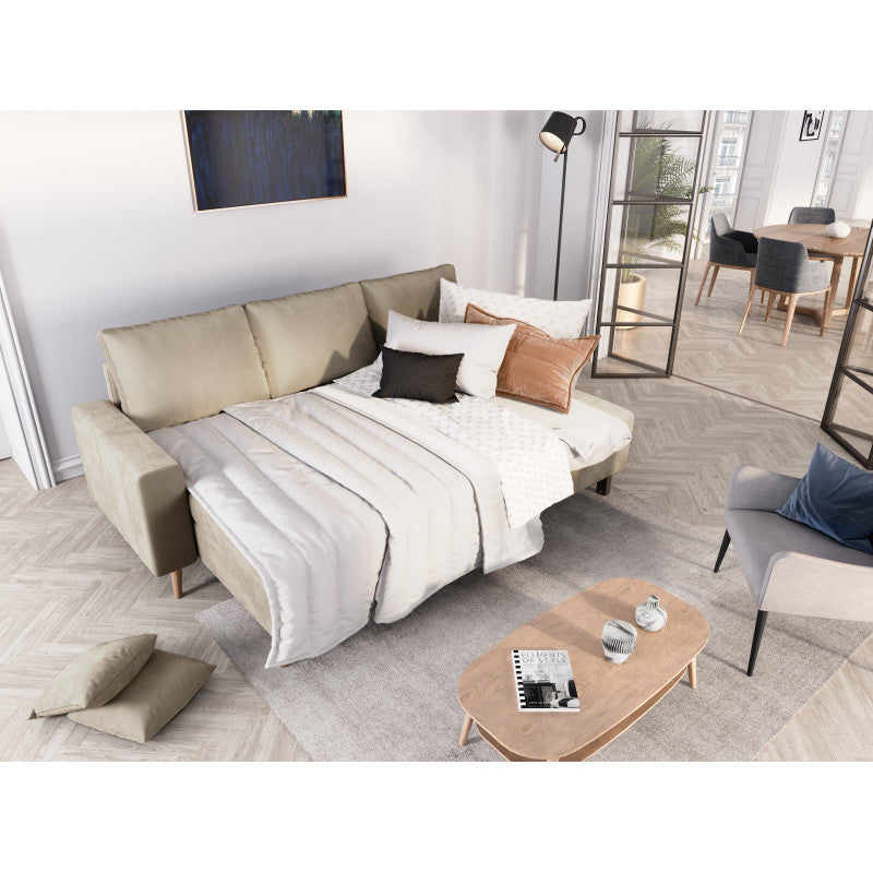 DOVIKV - Canapé d'angle scandinave convertible réversible avec coffre en velours - Beige