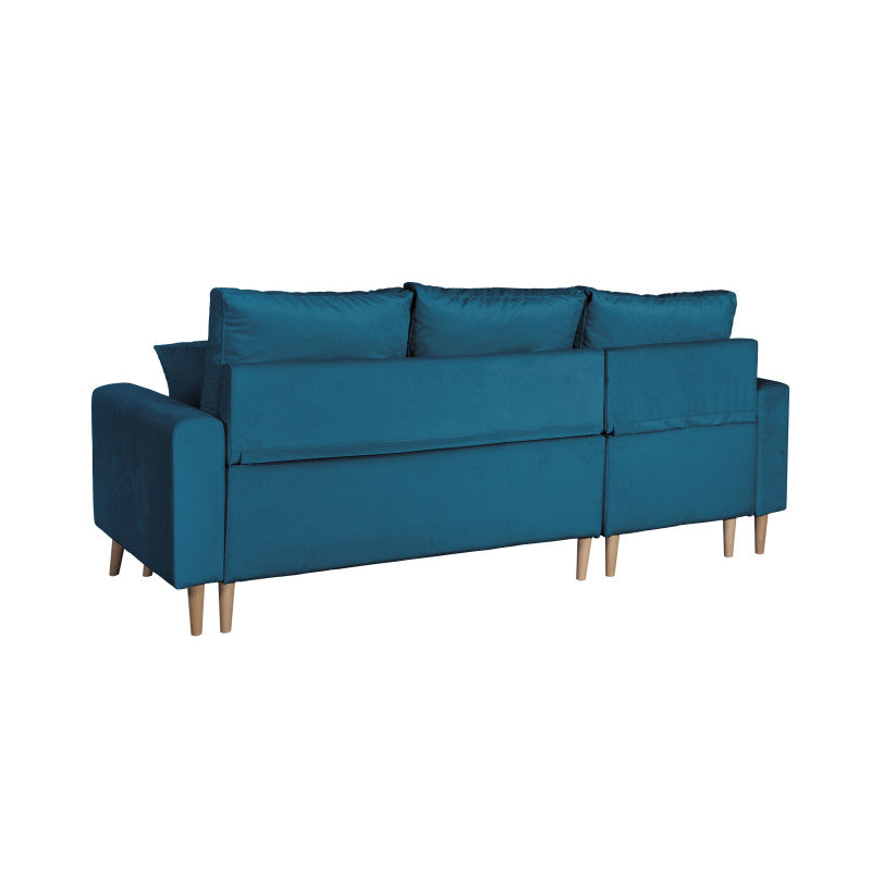 DOVIKV - Canapé d'angle scandinave convertible réversible avec coffre en velours - Bleu pétrole