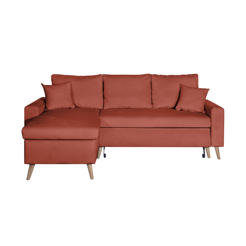 DOVIKV - Canapé d'angle scandinave convertible réversible avec coffre en velours - Rouge brique