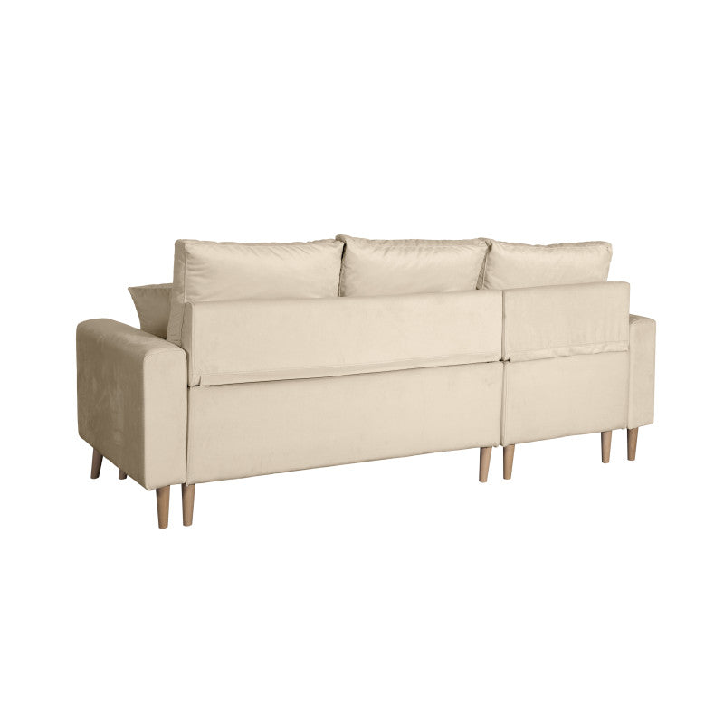 DOVIKV - Canapé d'angle scandinave convertible réversible avec coffre en velours - Beige