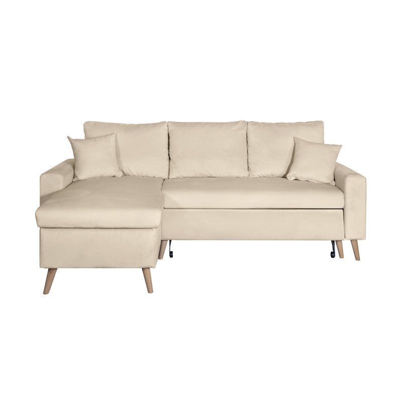 DOVIKV - Canapé d'angle scandinave convertible réversible avec coffre en velours - Beige