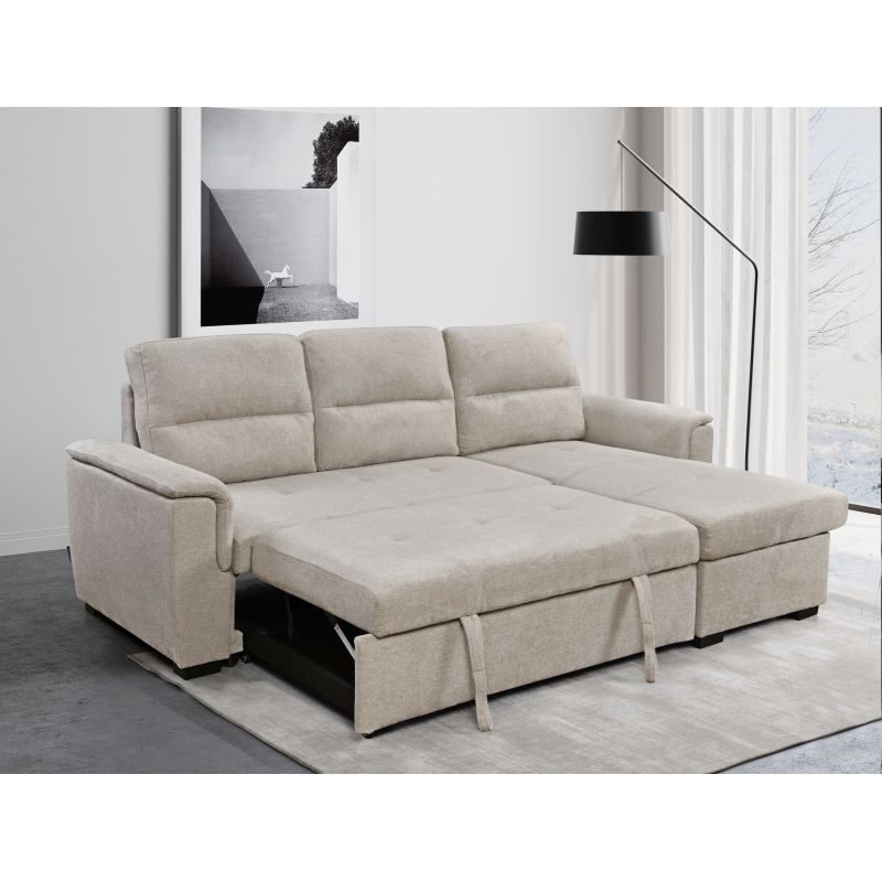 ELARA - Canapé d'angle réversible convertible avec dossier haut en tissu - Beige