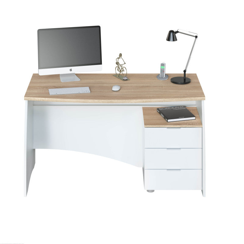 AVILA - Bureau avec caisson de 3 tiroirs L 136cm - Blanc/chêne