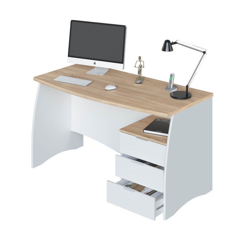 AVILA - Bureau avec caisson de 3 tiroirs L 136cm - Blanc/chêne