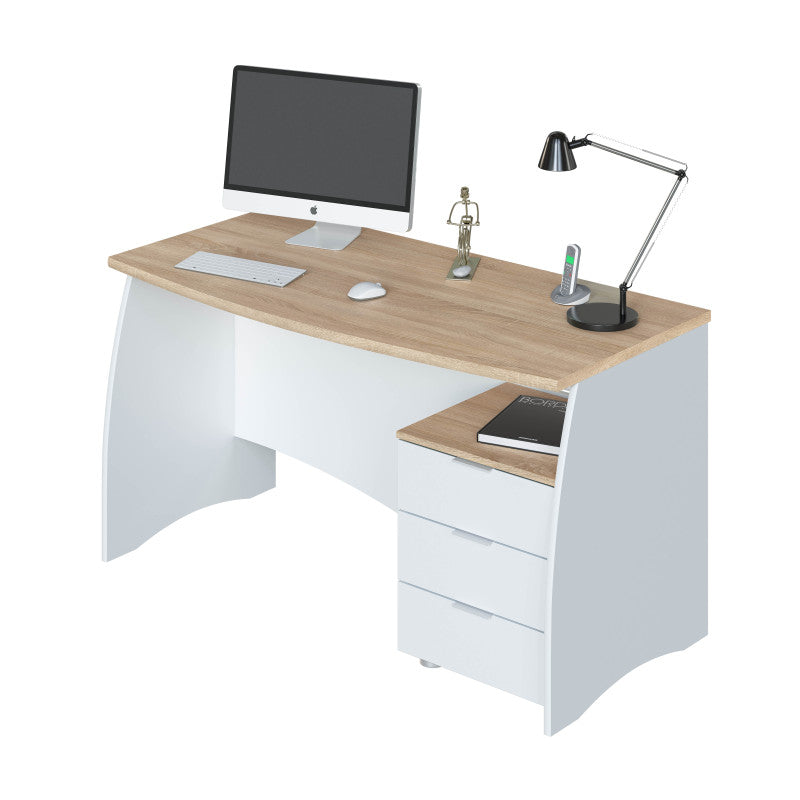 AVILA - Bureau avec caisson de 3 tiroirs L 136cm - Blanc/chêne