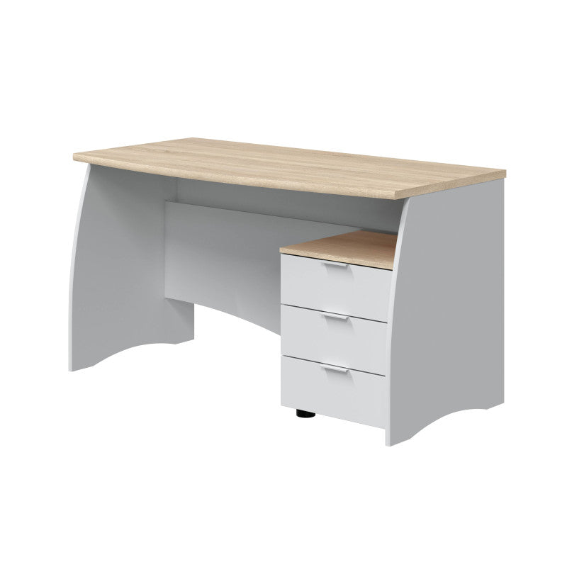 AVILA - Bureau avec caisson de 3 tiroirs L 136cm - Blanc/chêne