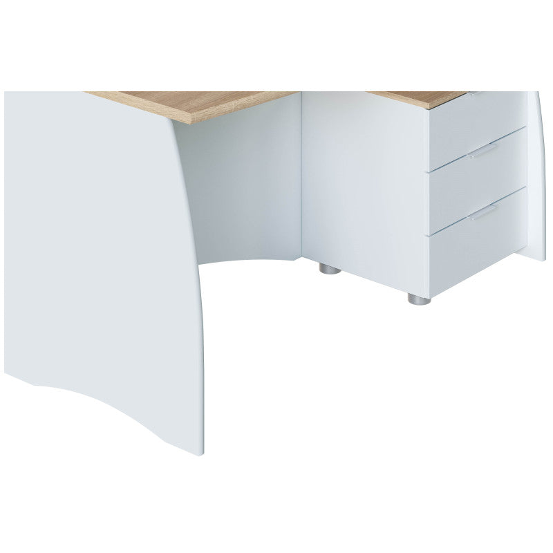 AVILA - Bureau avec caisson de 3 tiroirs L 136cm - Blanc/chêne