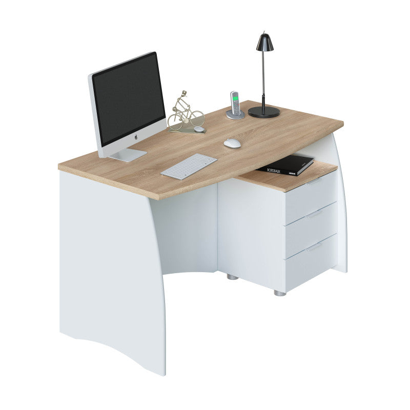 AVILA - Bureau avec caisson de 3 tiroirs L 136cm - Blanc/chêne