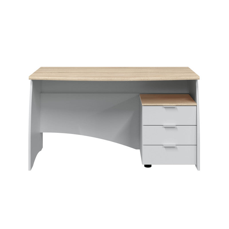 AVILA - Bureau avec caisson de 3 tiroirs L 136cm - Blanc/chêne