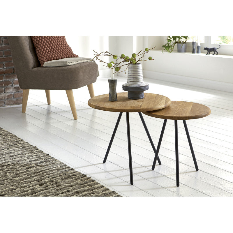 BORA - Table basse avec pieds en métal noir et plateau en chêne massif 50 cm - Bois